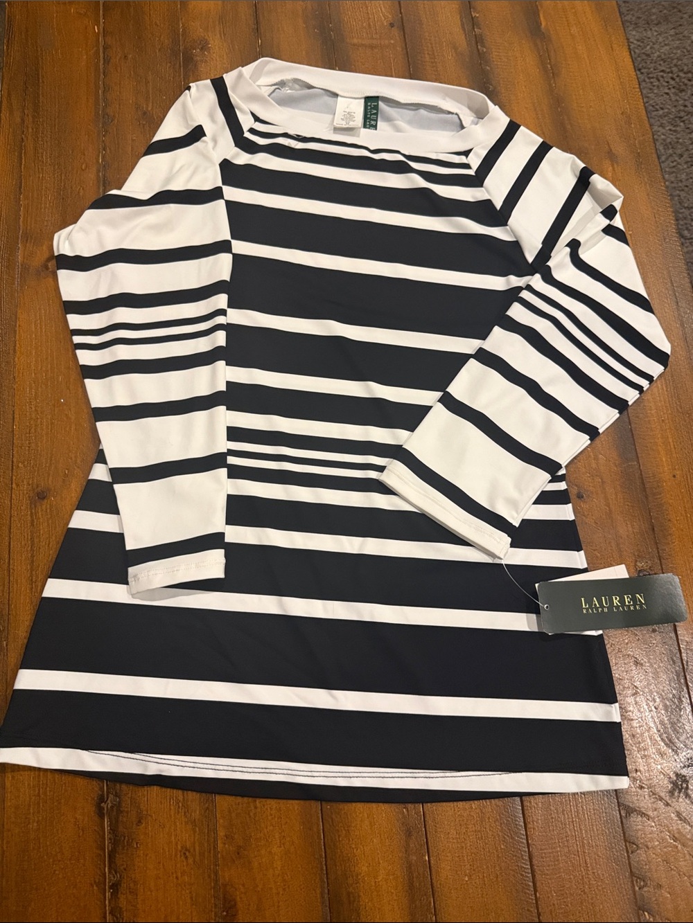 Lauren Ralph Lauren Navy-Black and White Striped Long-Sleeve Tee